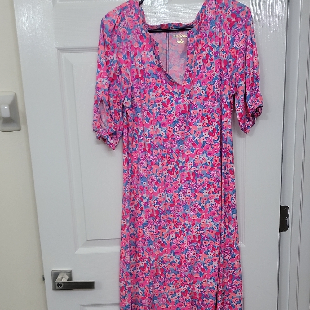 Lilly Pulitzer Pink and Blue Floral Midi Dress